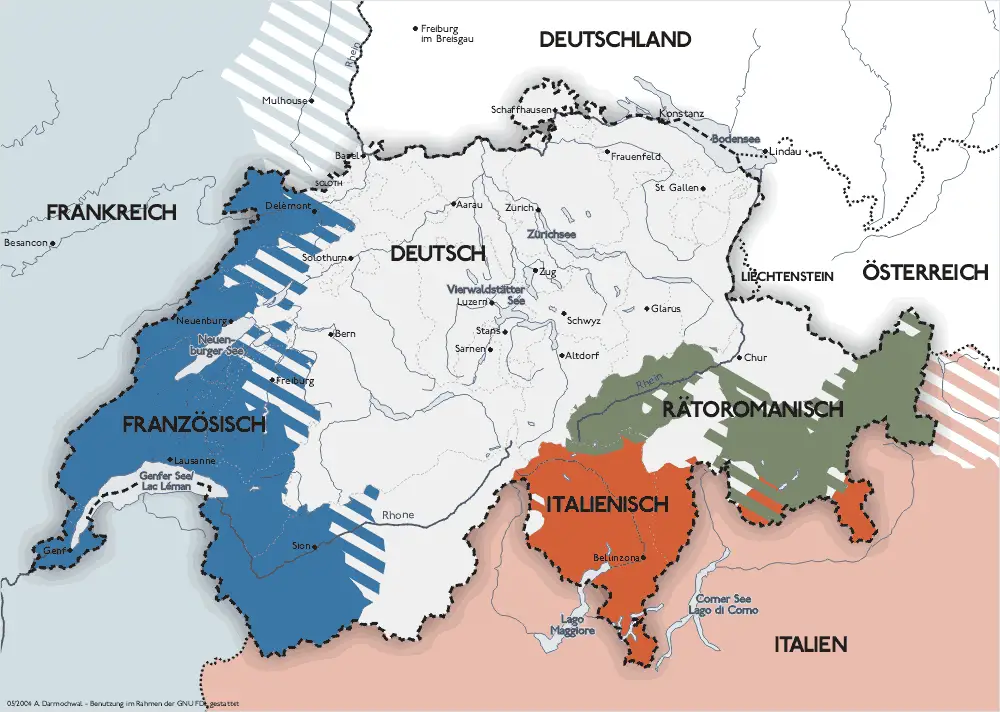 Karte Schweiz Sprachen - Mapsof.Net