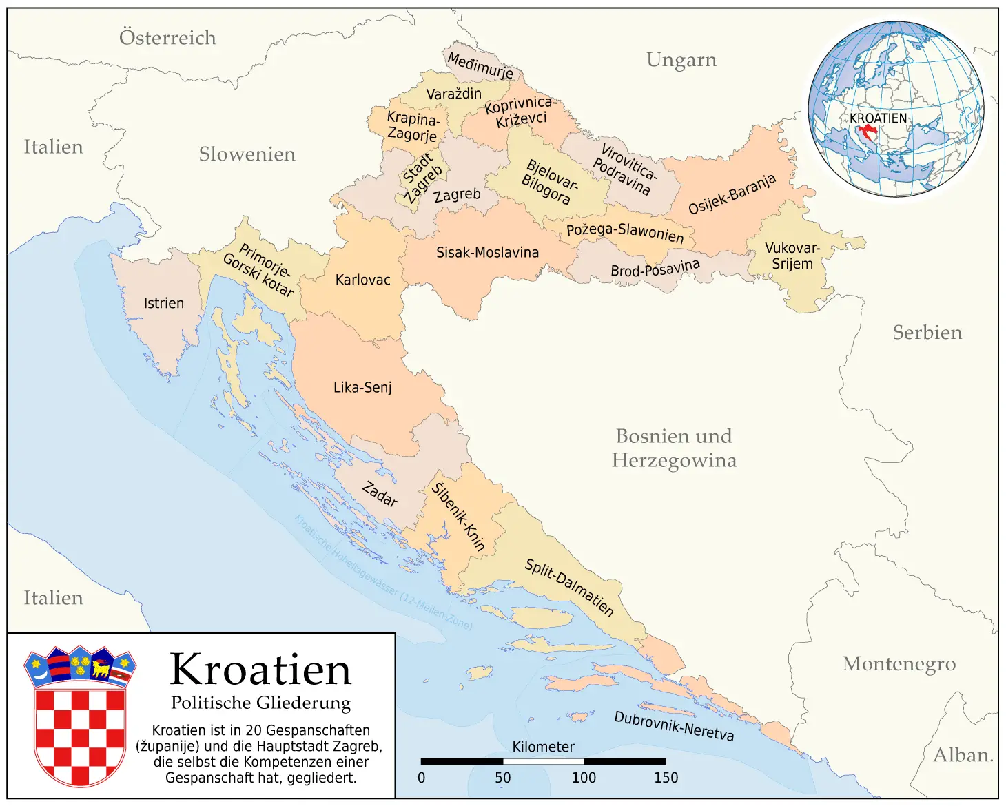 Kroatien  Politische Gliederung (karte)