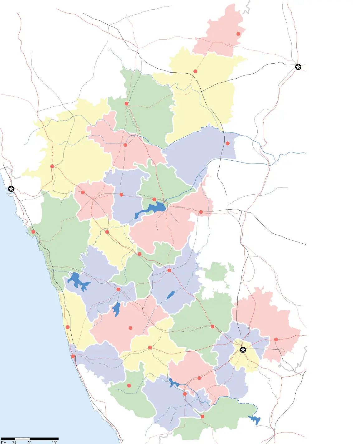 Locator And Cities Map of Karnataka