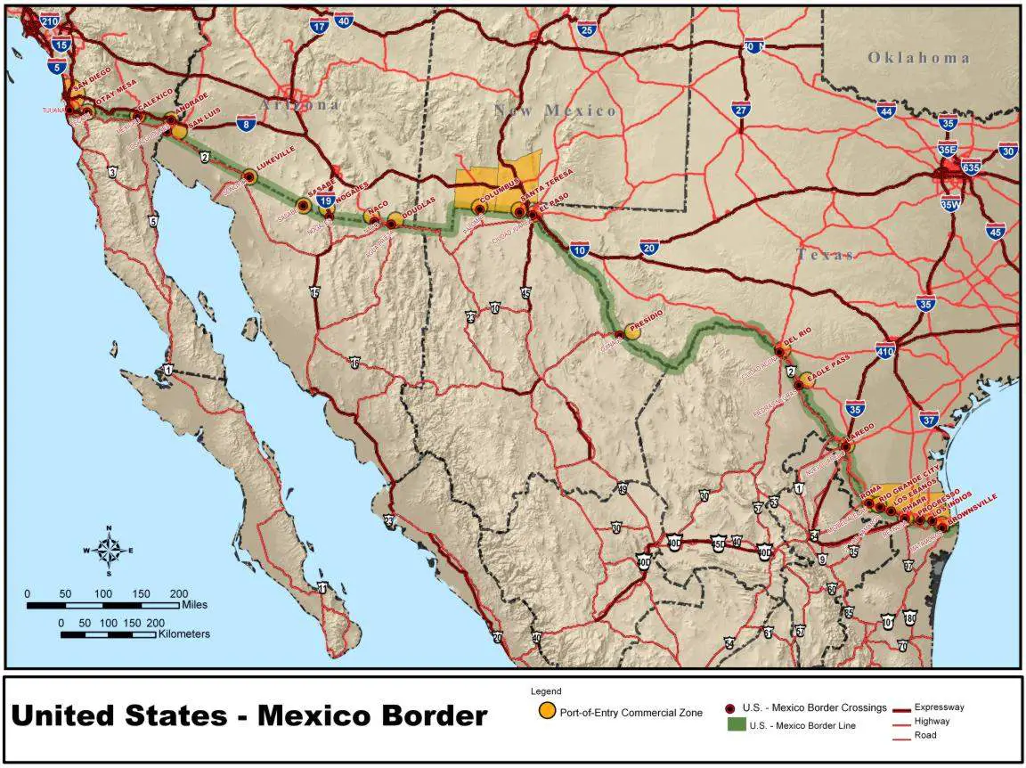 Map of Us Mexico Border