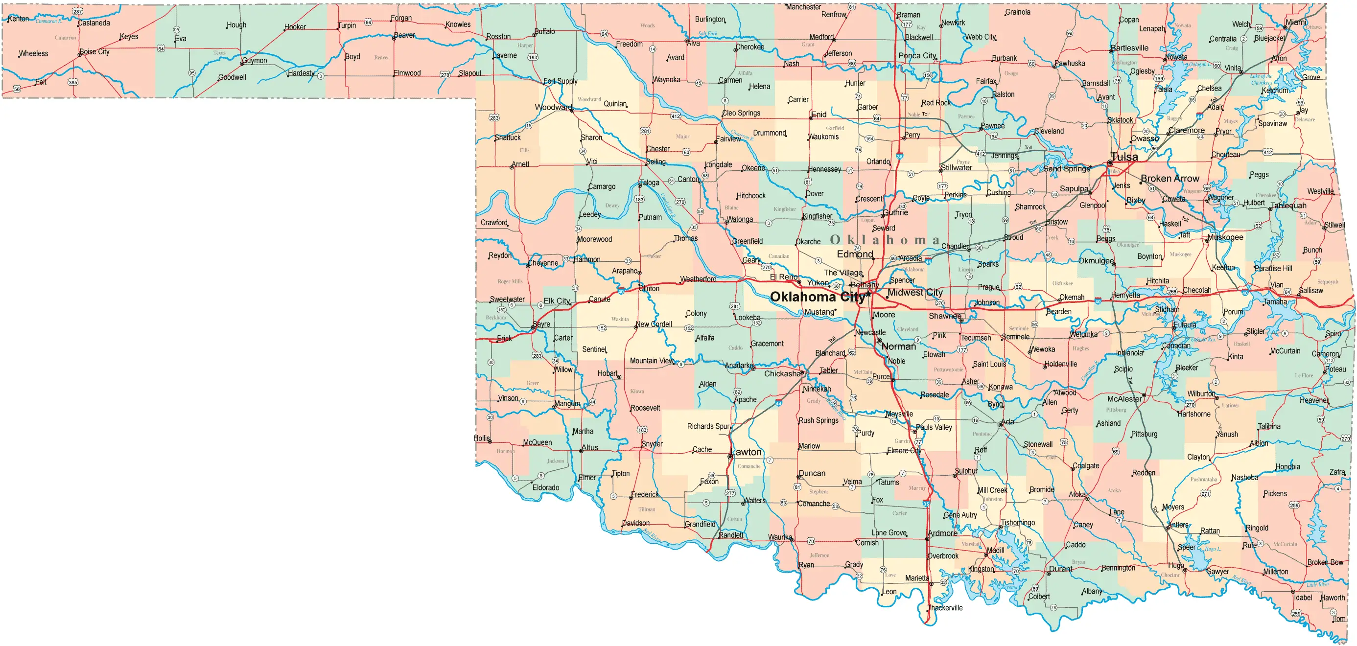 Map of Cities Counties In Oklahoma