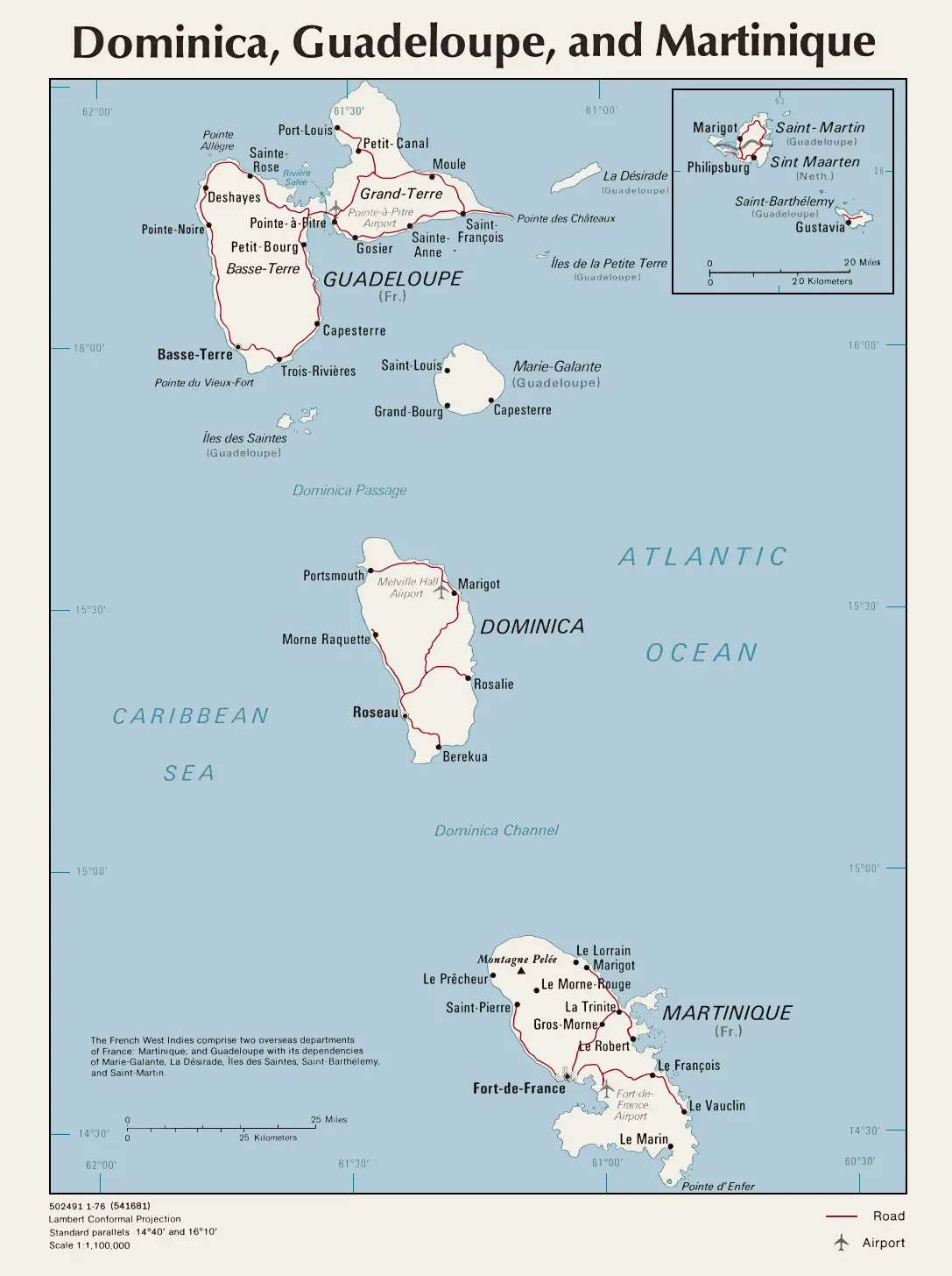 Map of Dominica Guadeloupe And Martinique