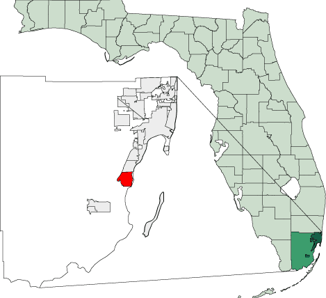Map of Florida Highlighting Cutler Bay
