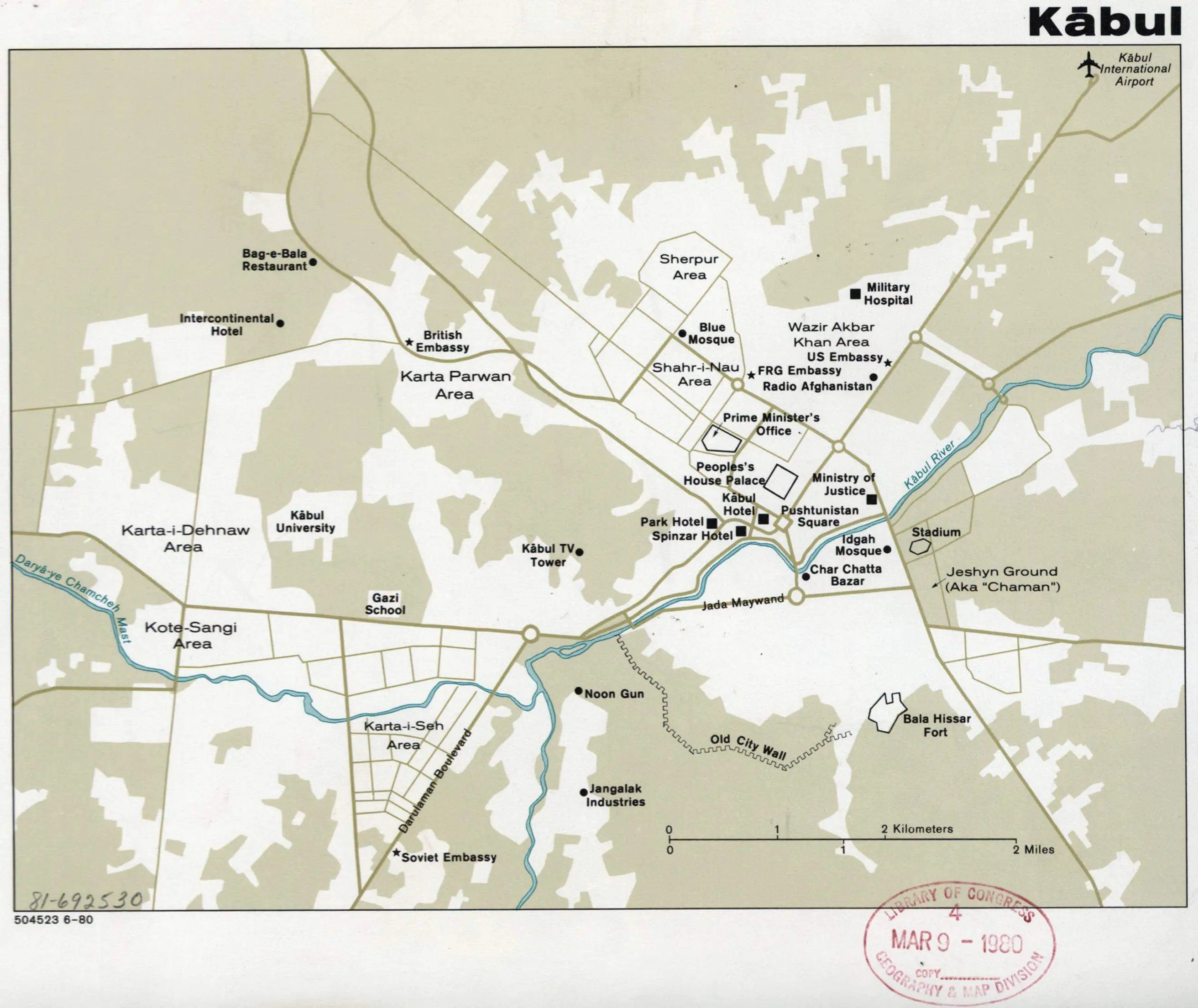 Map of Kabul, Afghanistan  Cia, 1980