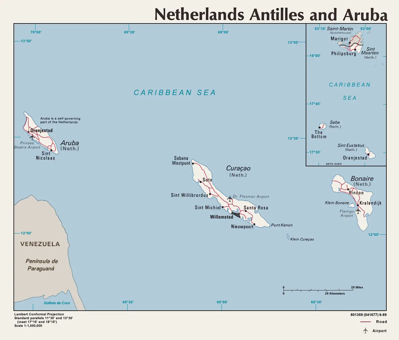Map of Netherlands Antilles And Aruba