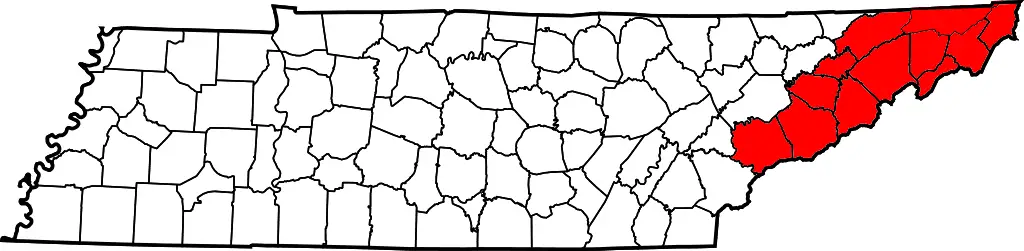 Map of Tennessee Highlighting Former State of Franklin