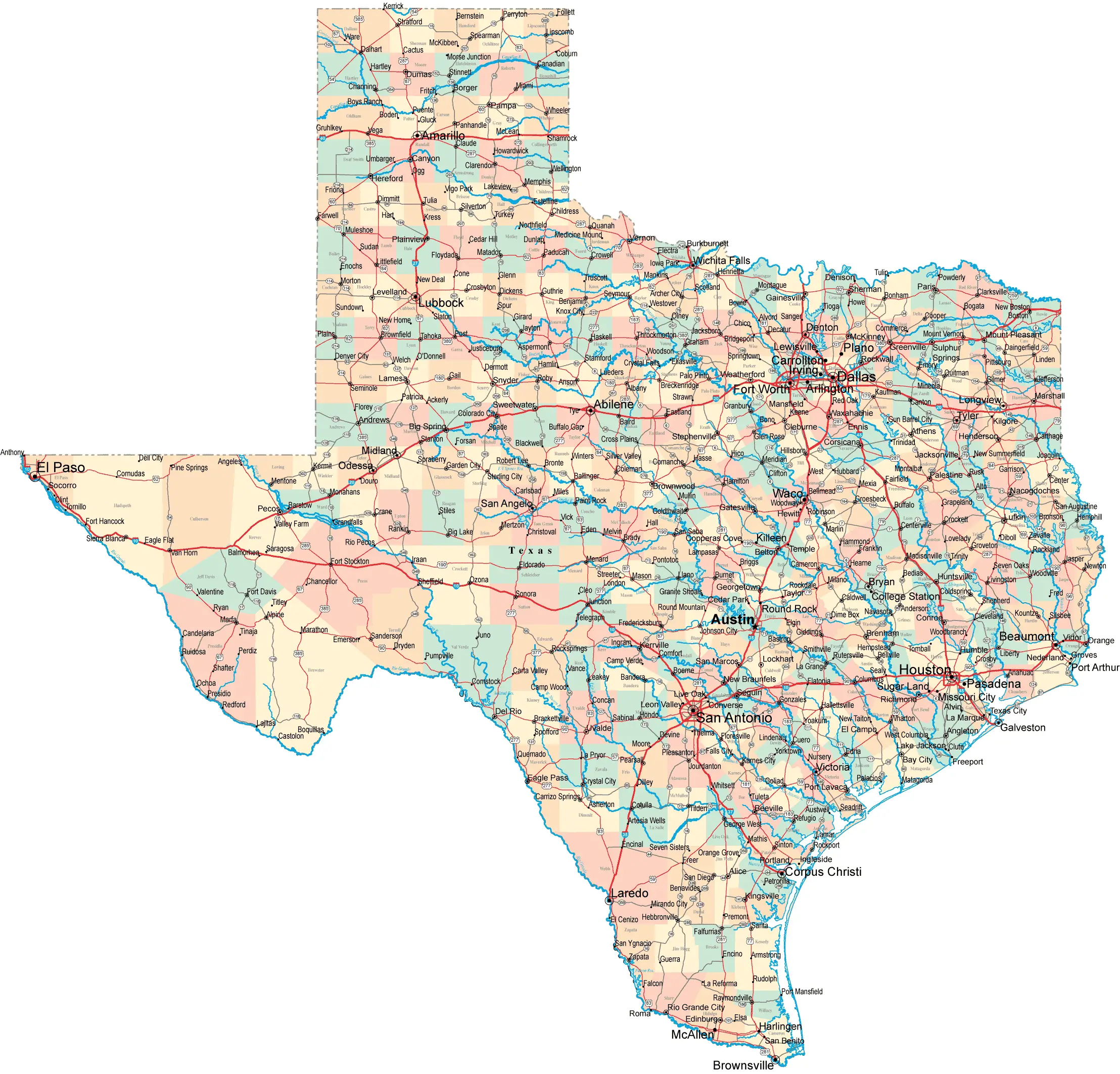 Map of Texas Cities And Counties