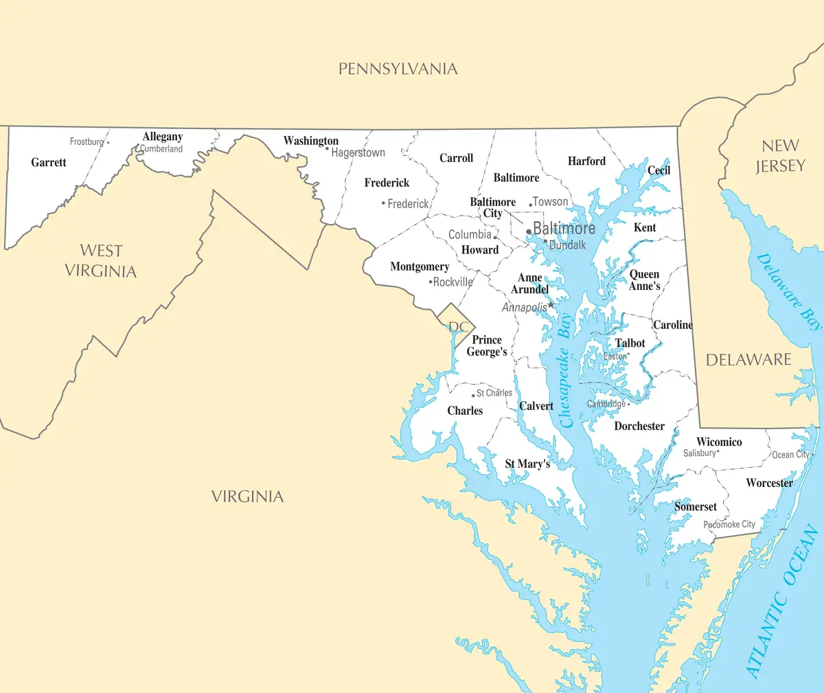 Map Of Maryland Towns Maryland Cities And Towns - Mapsof.net