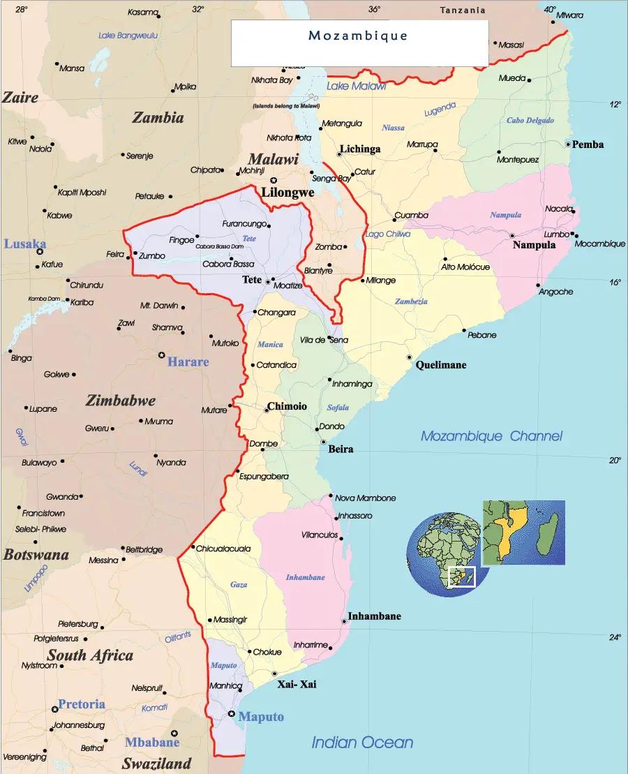 Mazambique Political Map