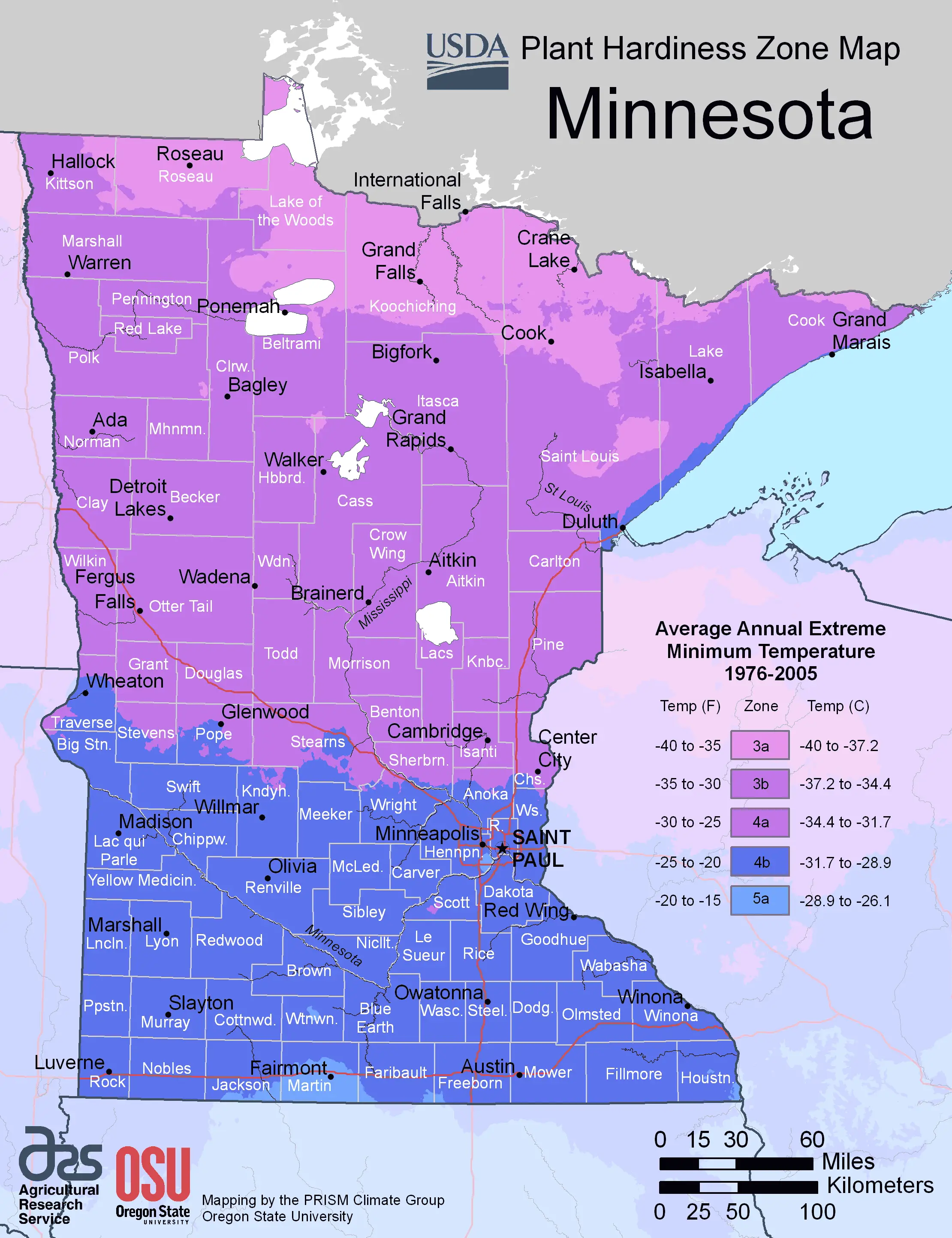 Minnesota Plant Hardiness Zone Map