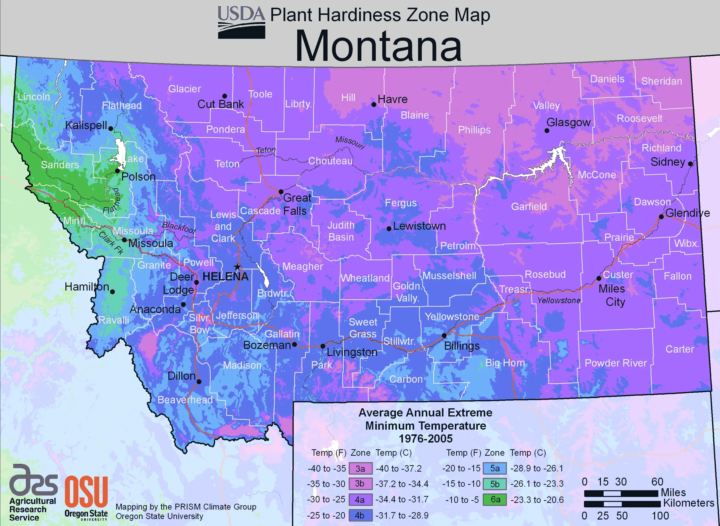 Montana Plant Hardiness Zone Map