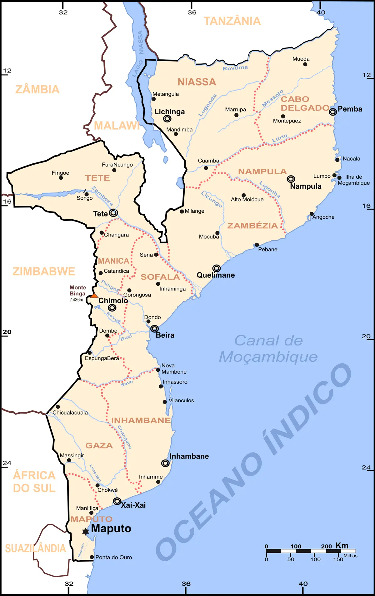 Mozambique Map Cities
