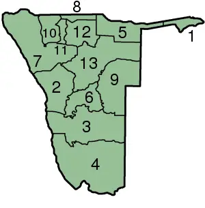 Namibia Regions Numbered