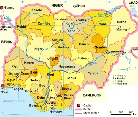 Nigeria Karte Politisch English