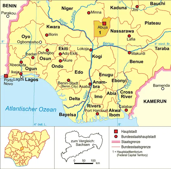 Nigeria Karte Politisch Hauptstadtterritorium