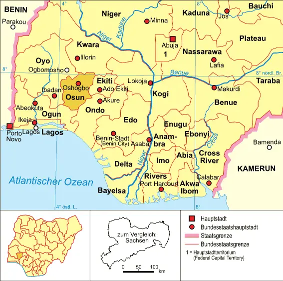 Nigeria Karte Politisch Osun