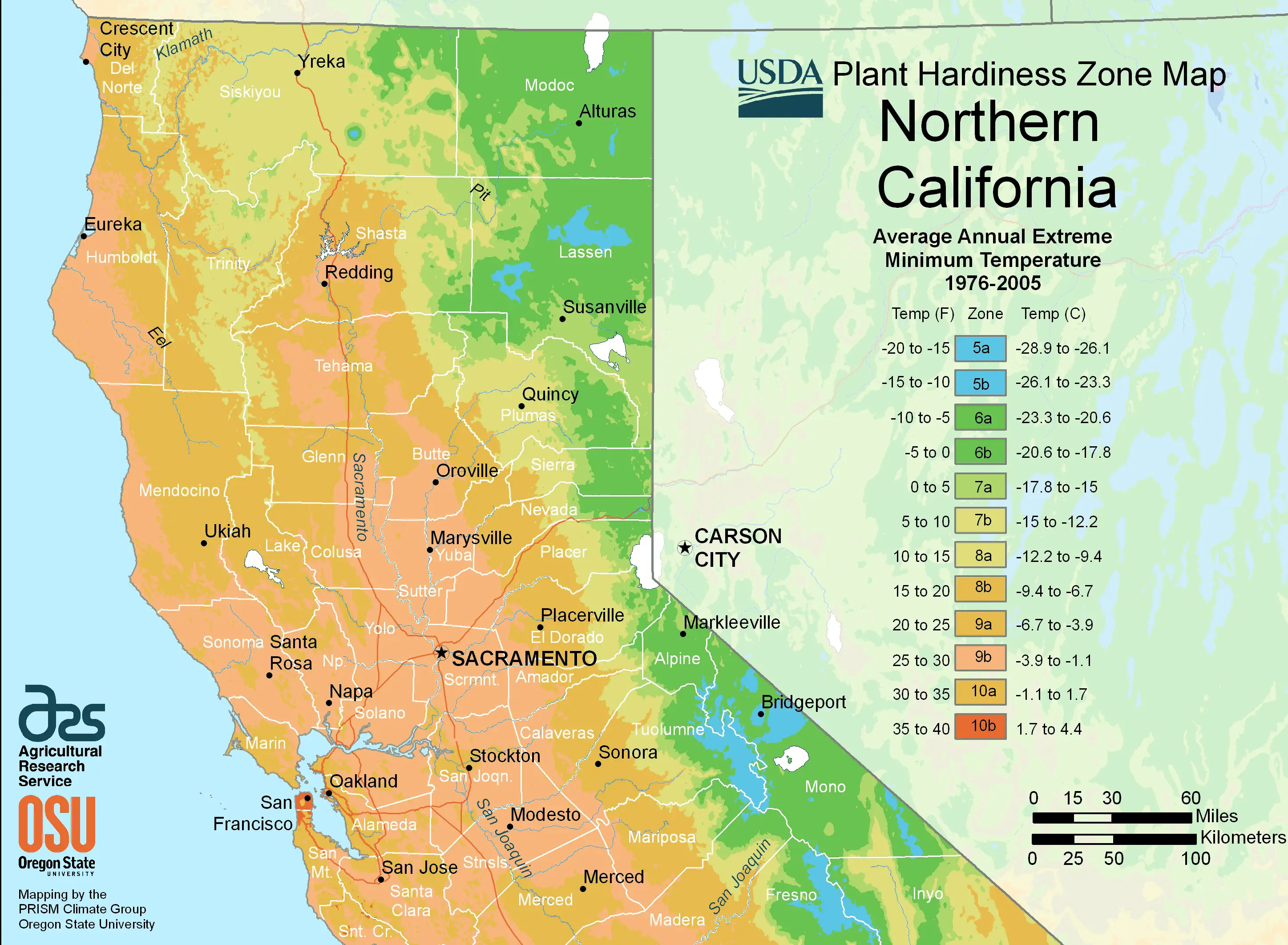 North California Plant Hardiness Zone Map