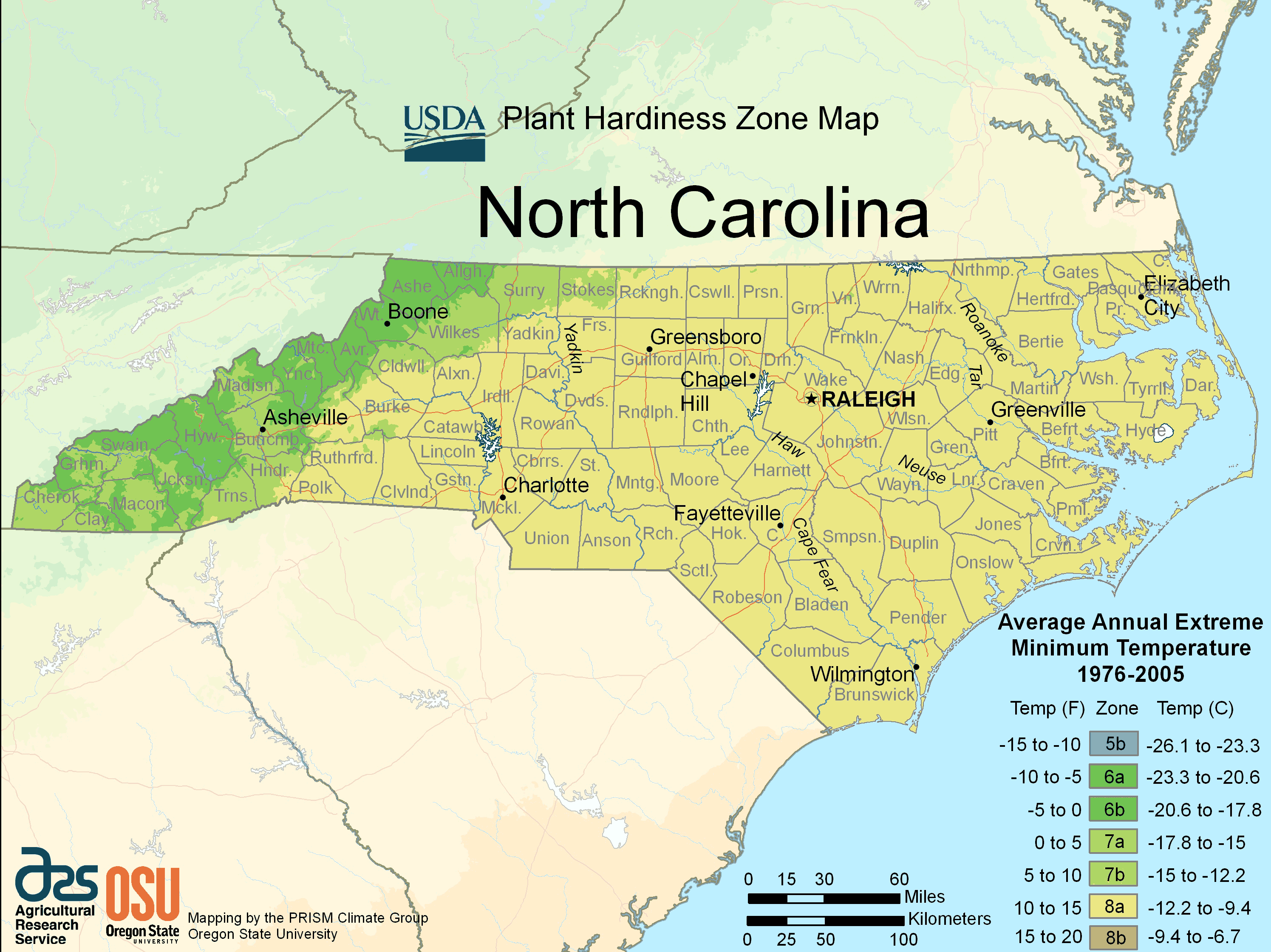 North Carolina Plant Hardiness Zone Map