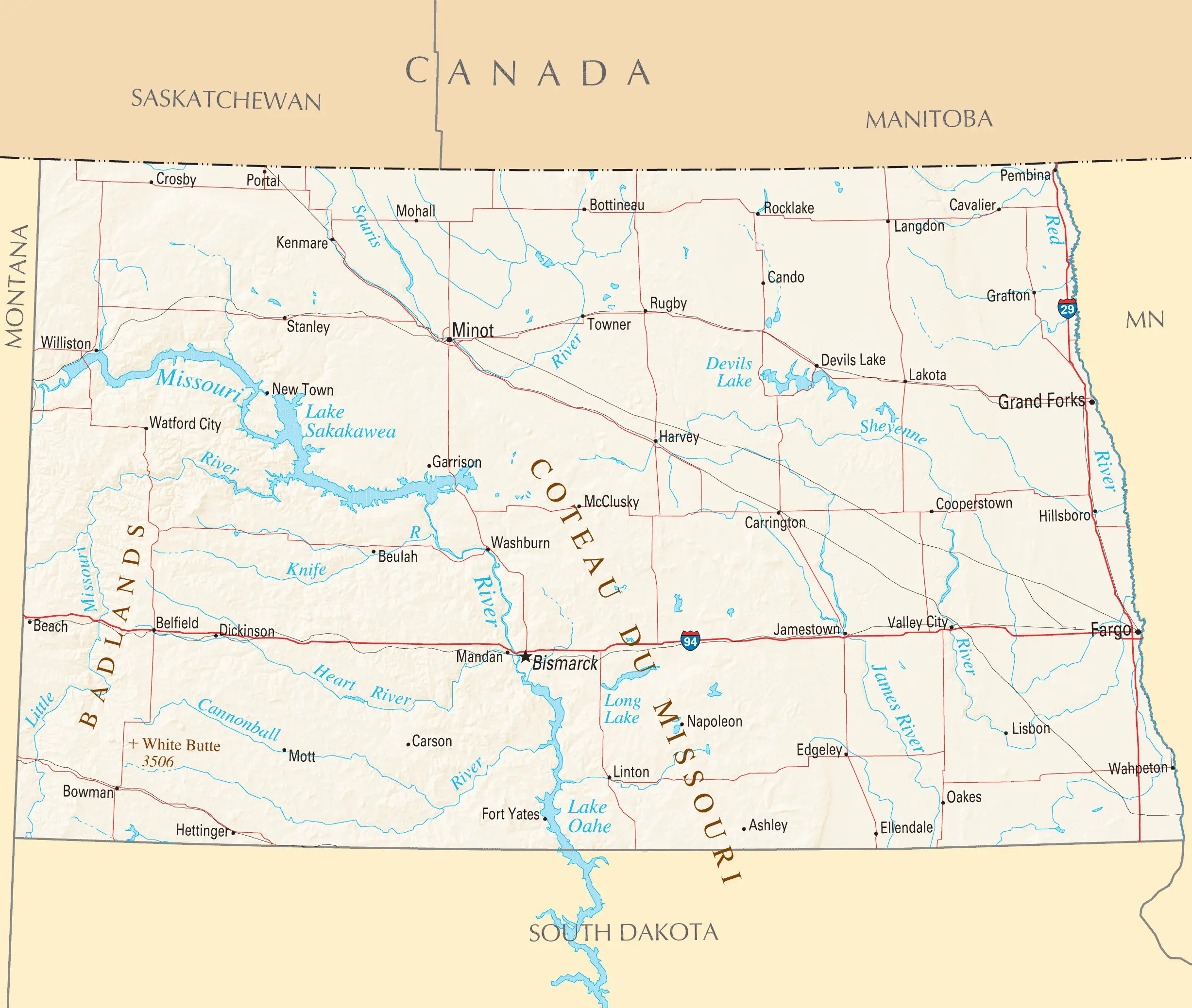 North Dakota Reference Map