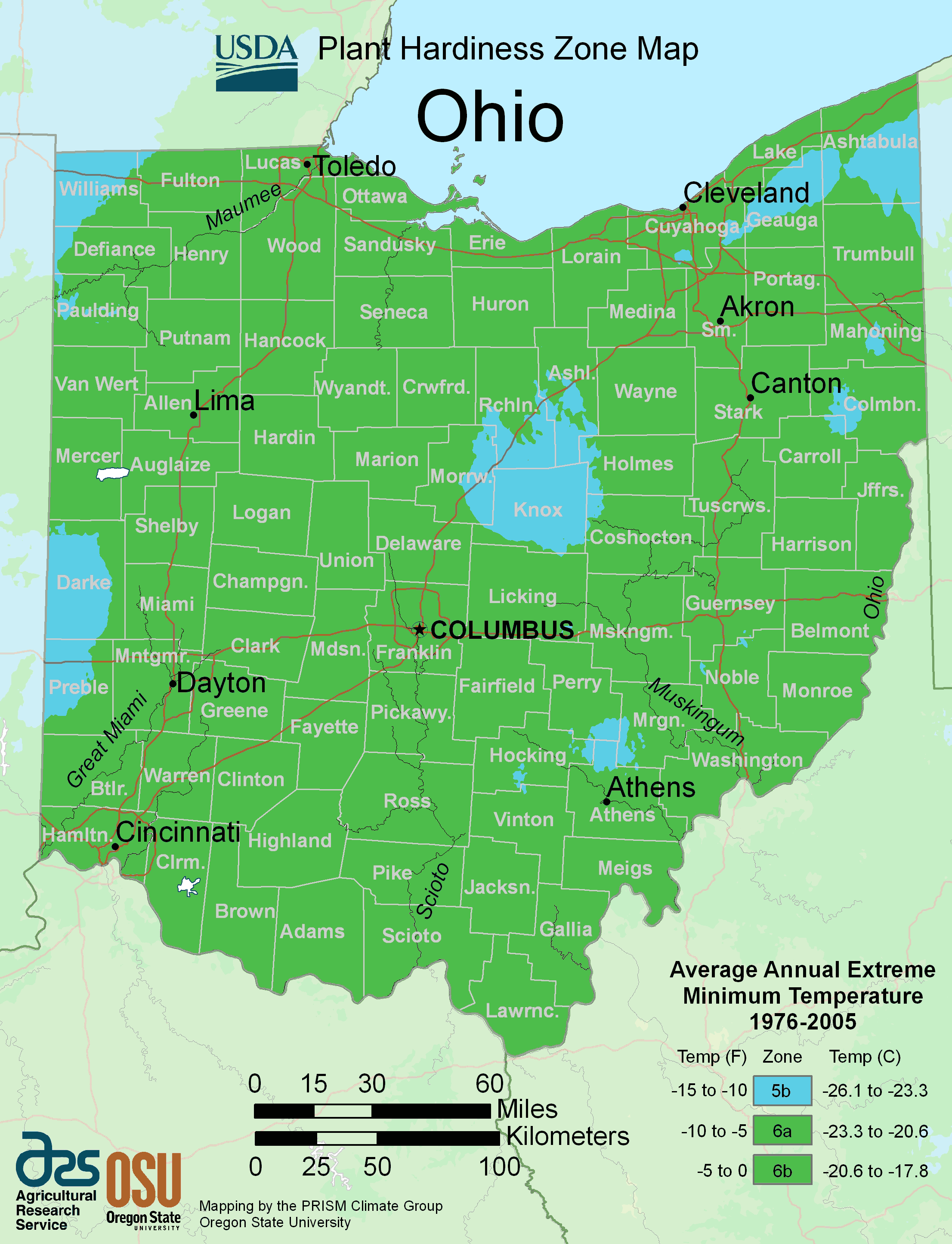 Ohio Plant Hardiness Zone Map