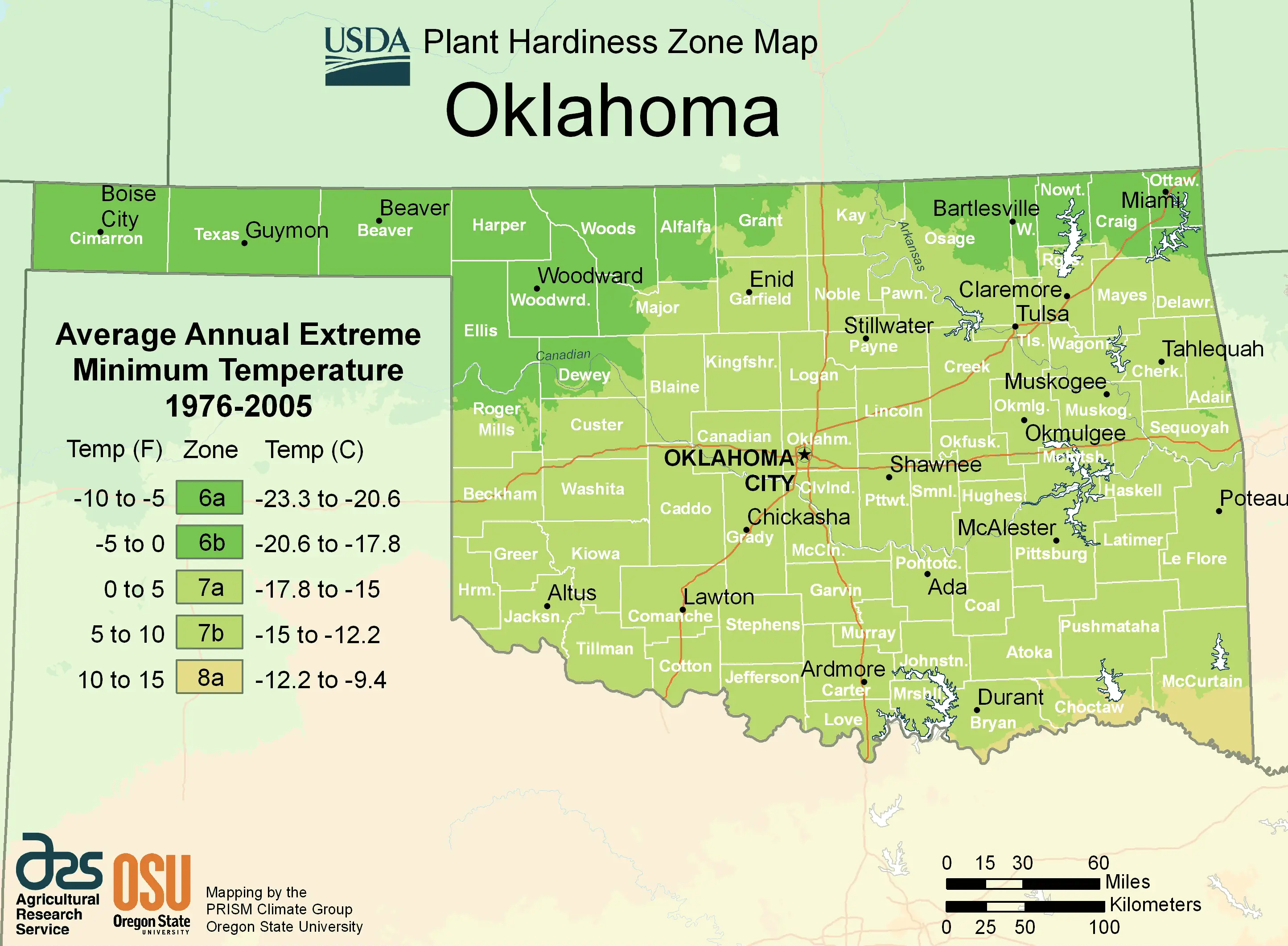 Oklahoma Plant Hardiness Zone Map