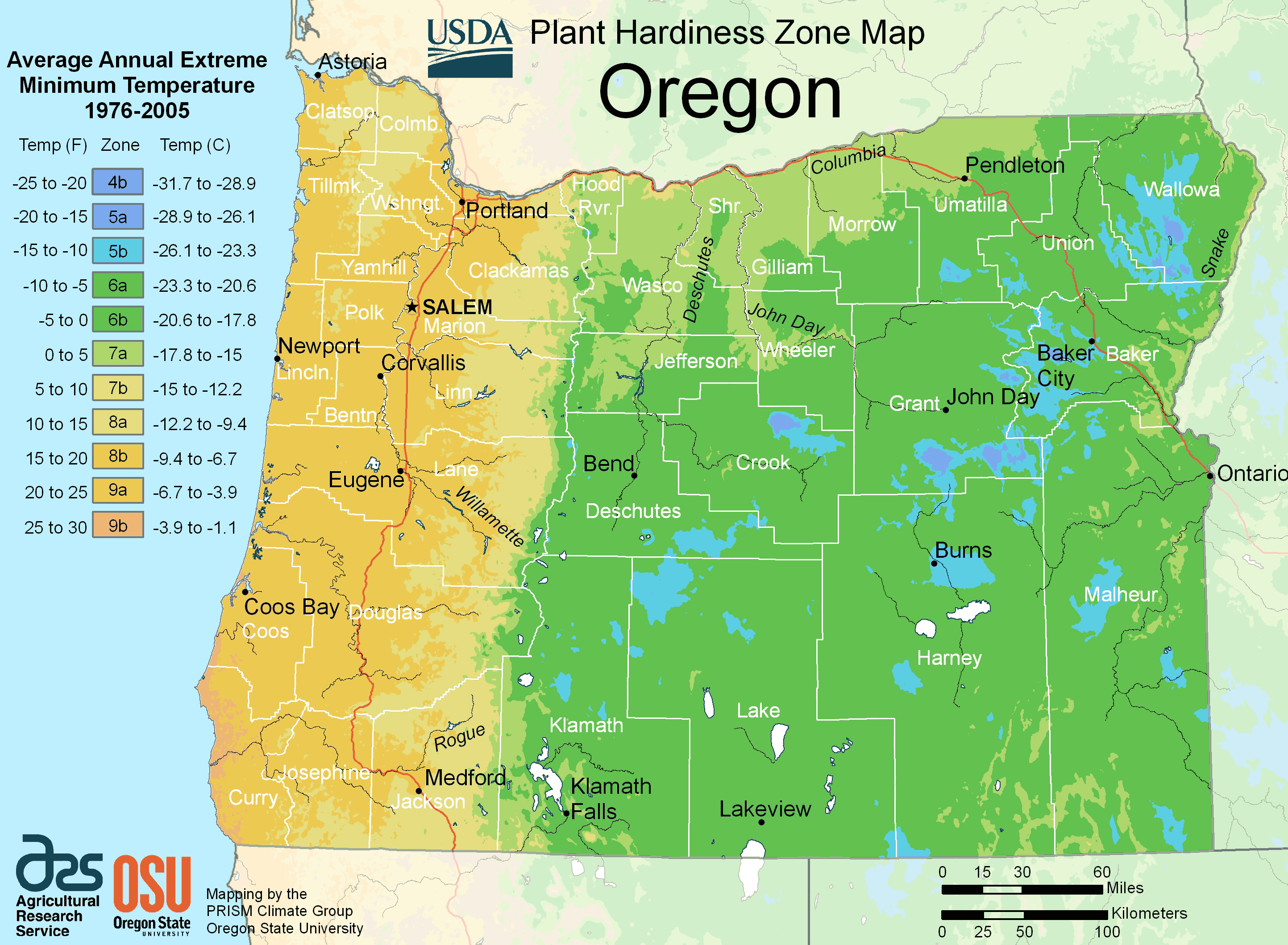 Oregon Alabama Plant Hardiness Zone Map