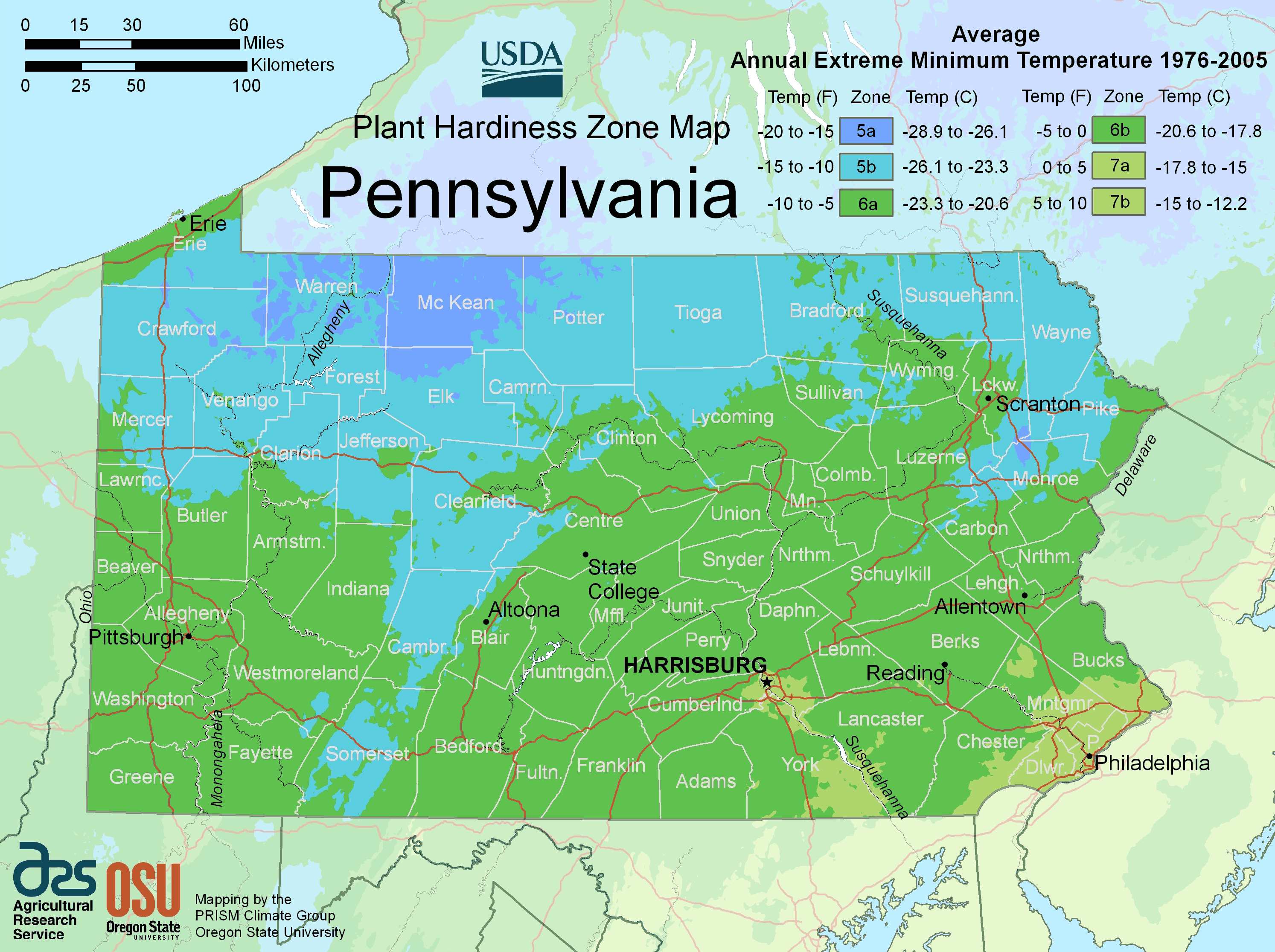 Pennsylvania Plant Hardiness Zone Map