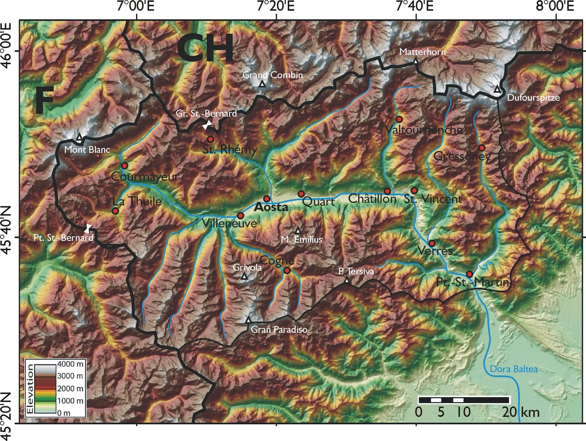Physical Map Aosta