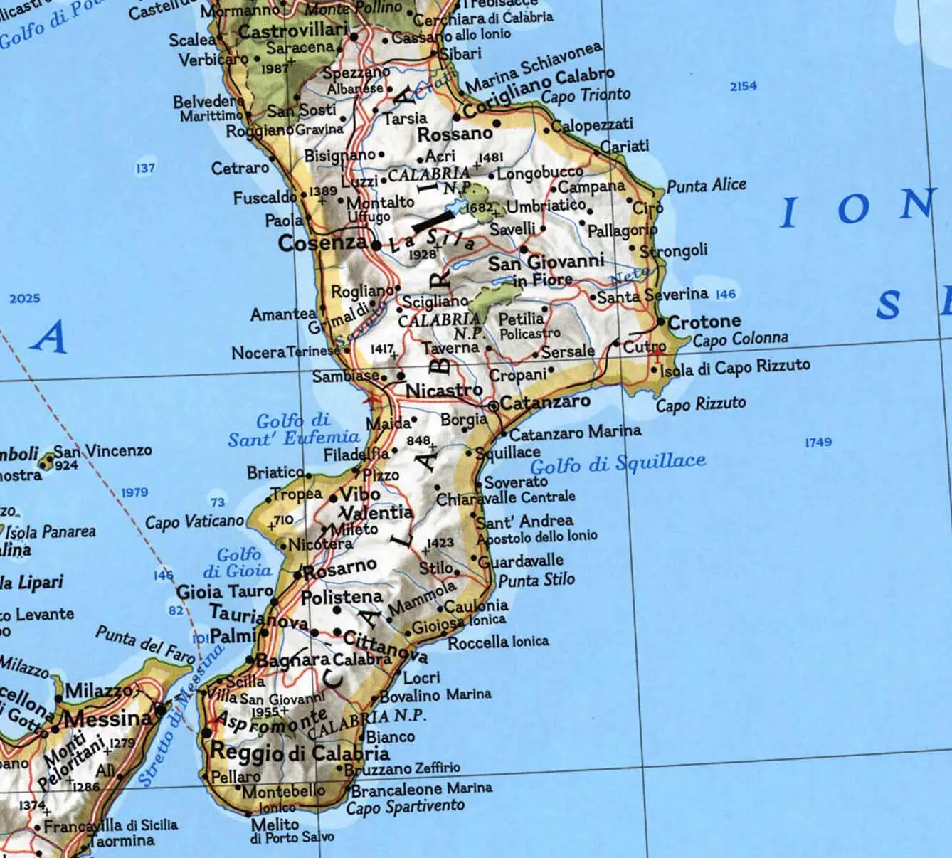 Physical Map Calabria