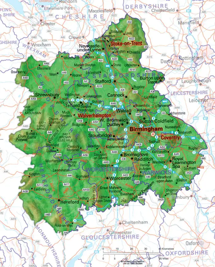 Physical Map of West Midlands
