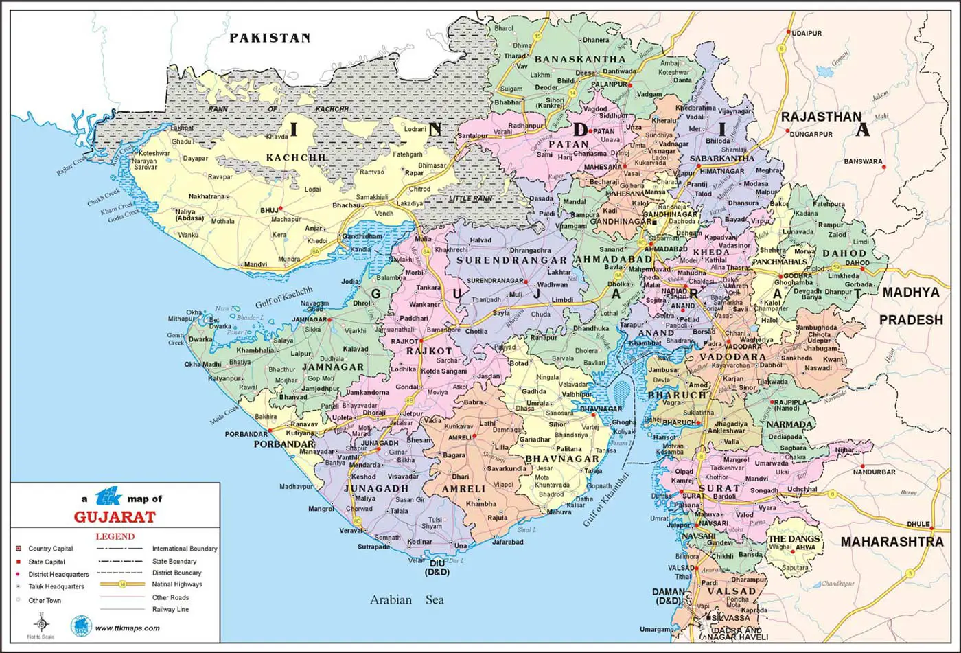 Political Map Gujarat - Mapsof.Net
