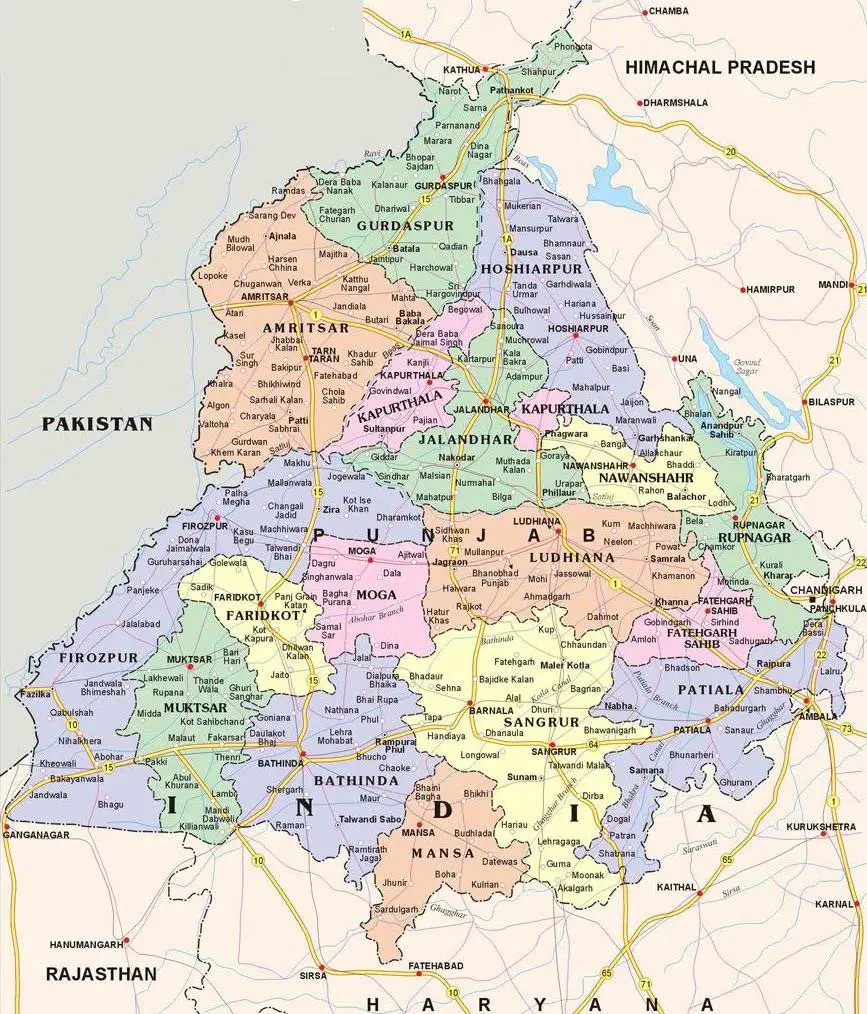 Political Map of Punjab