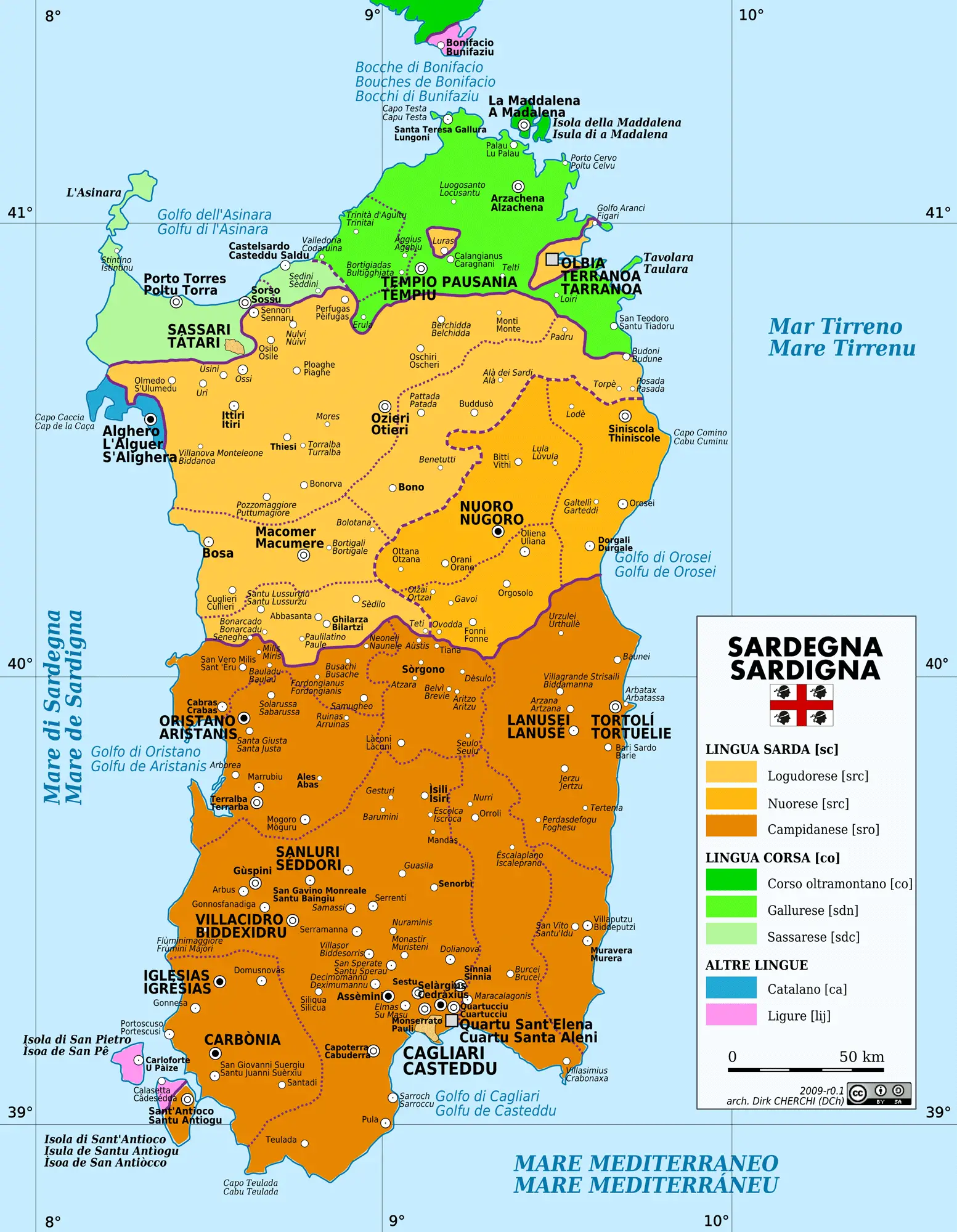 Population Language Map of Sardinia