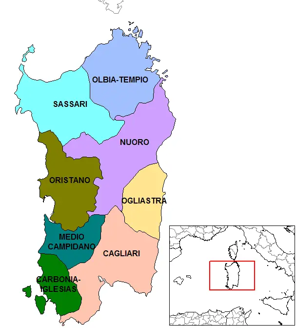 Provinces Map of Sardinia