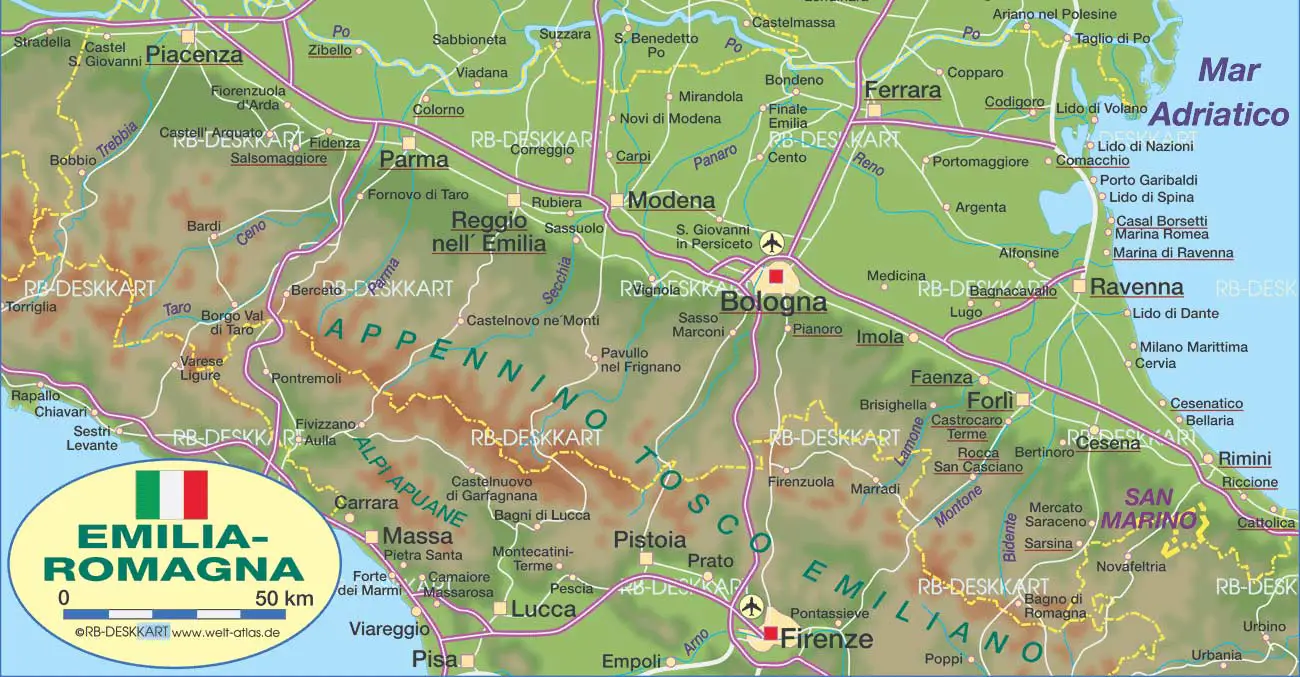 Pysical Map Emilia Romagna