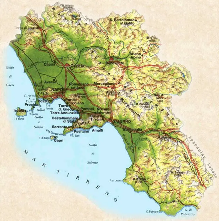 Pysical Map of Campania - MapSof.net