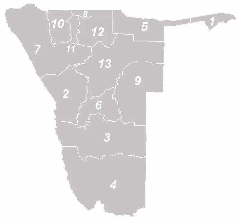 Regionen In Namibia Nummeriert2