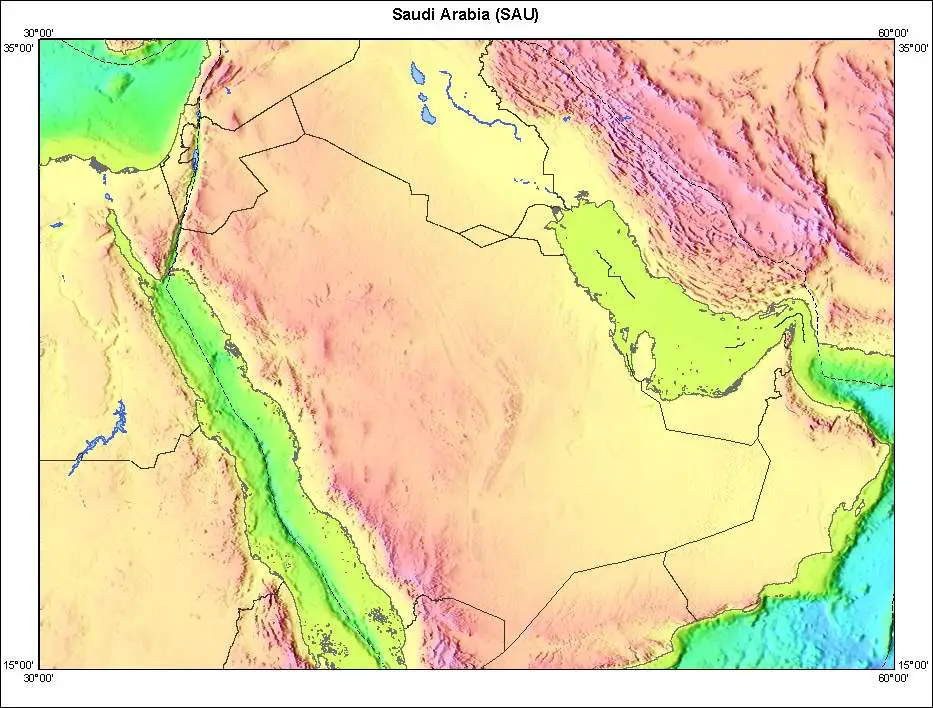 Saudia Arabia Topographic Map