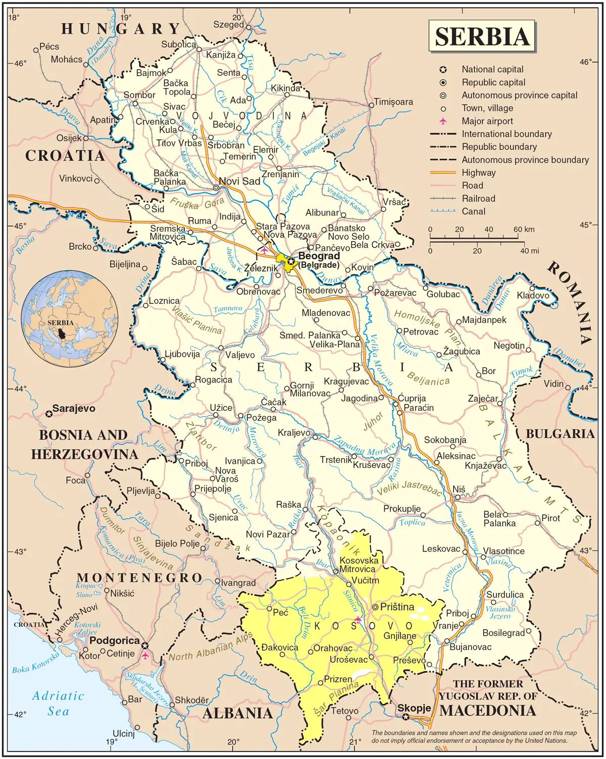 Serbia Map Including With De Facto Regime