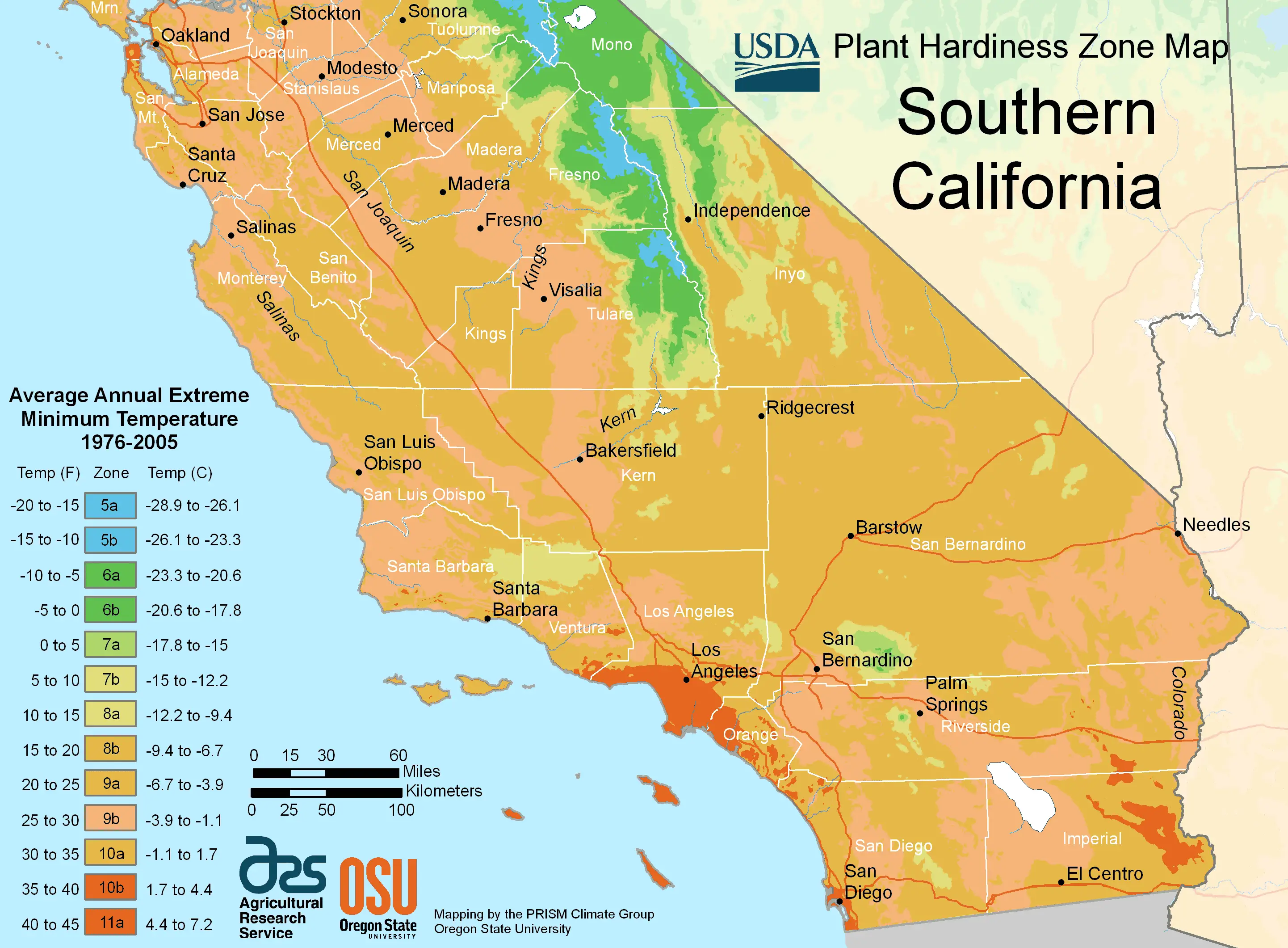South California Plant Hardiness Zone Map
