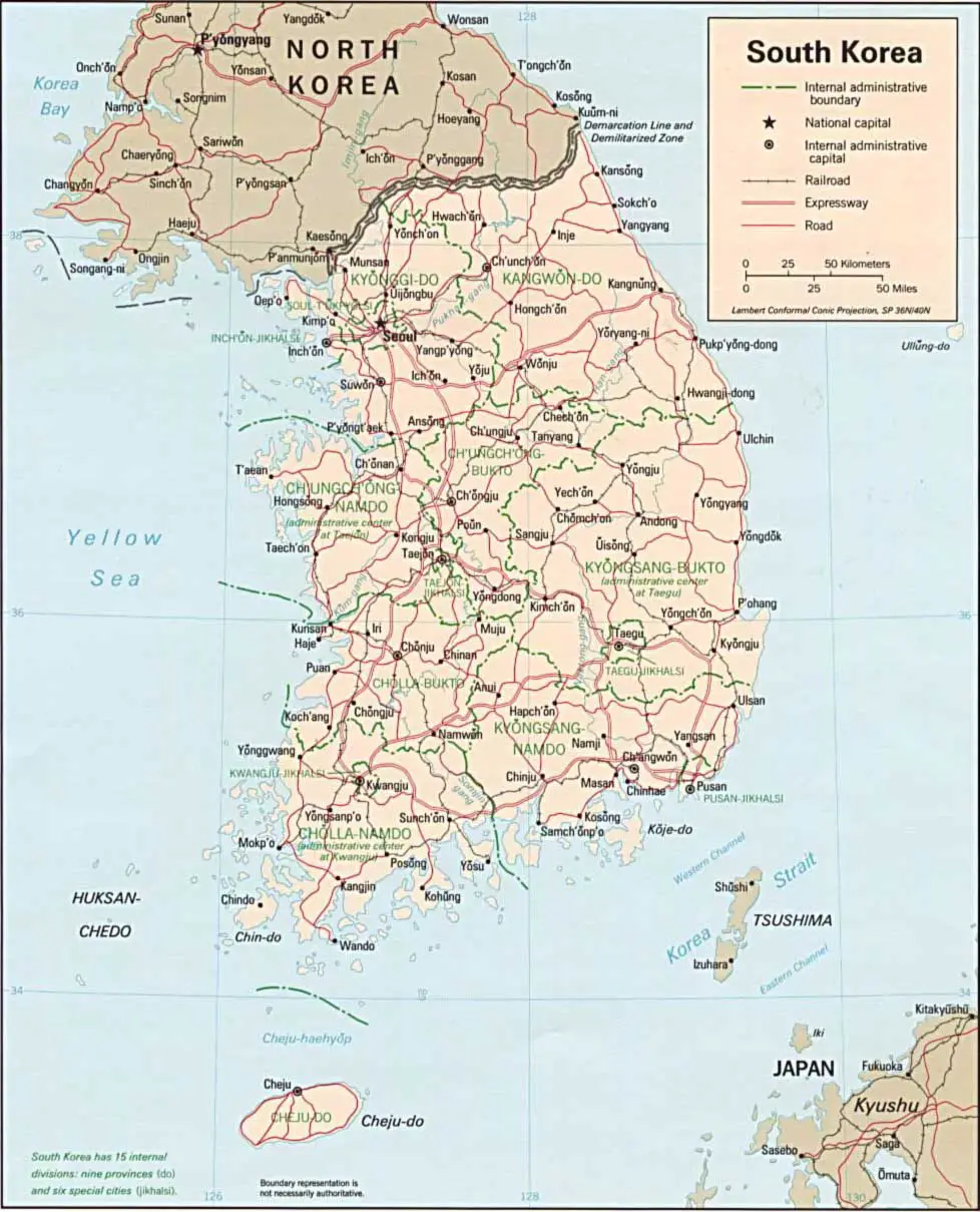 South Korea Political Map With Shaded Relief