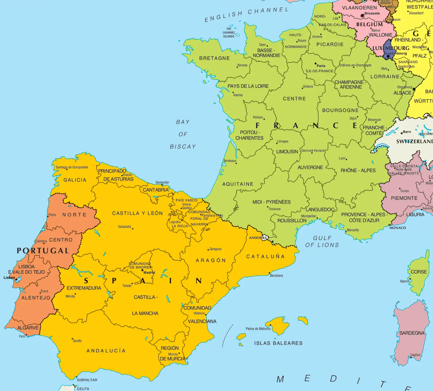 Spain france. Граница Франции и Испании на карте. Франция и Испания на карте. Испания и Франция на карте мира. Карта Португалии Испании и Франции.