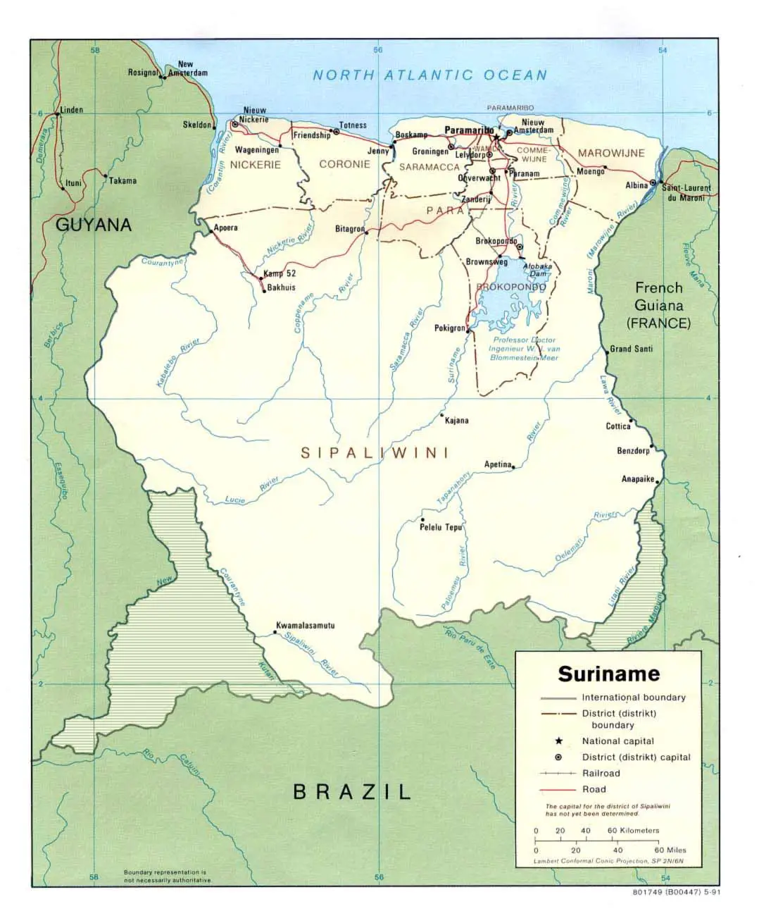 Suriname1991 Karte Umstrittene Gebiete