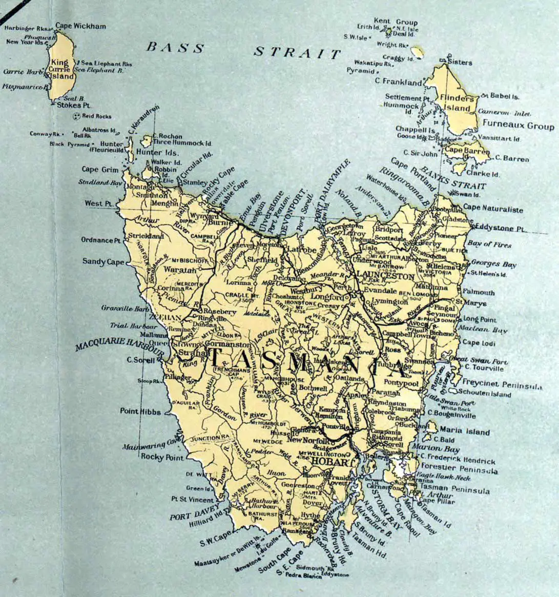 Tasmania Map In 1916
