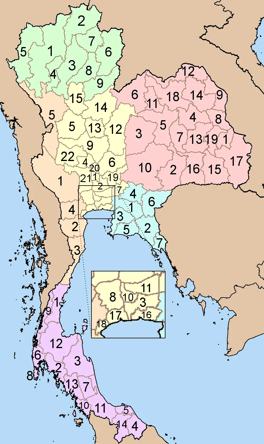 Thailand Provinces Six Regions