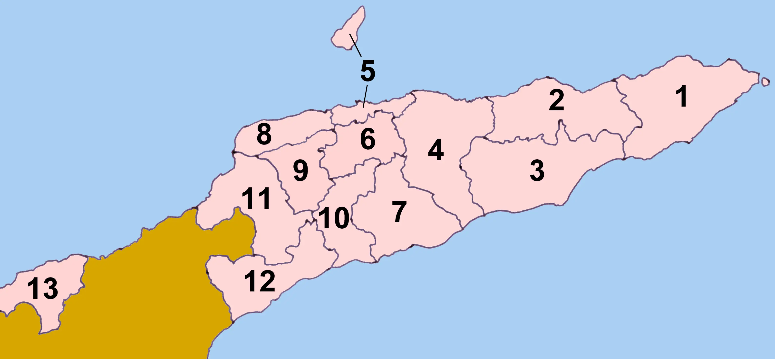 Timor Leste Districts Numbered