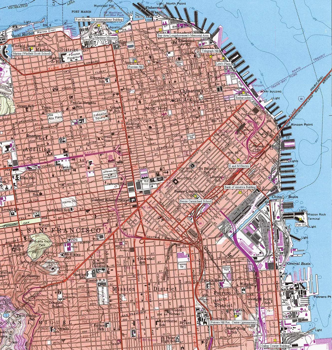 Topographic City Map San Francisco