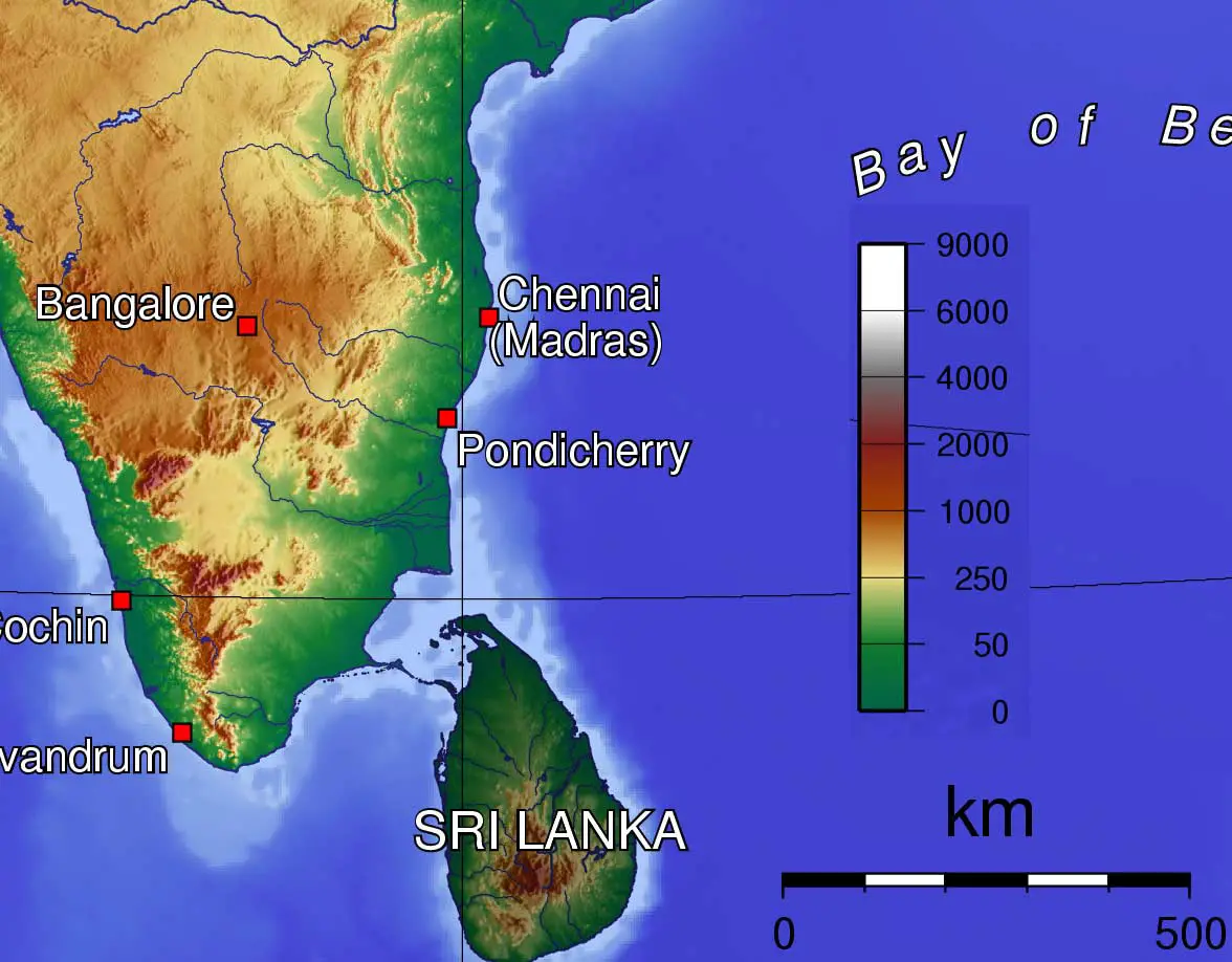 Topographic Map of Tamil Nadu