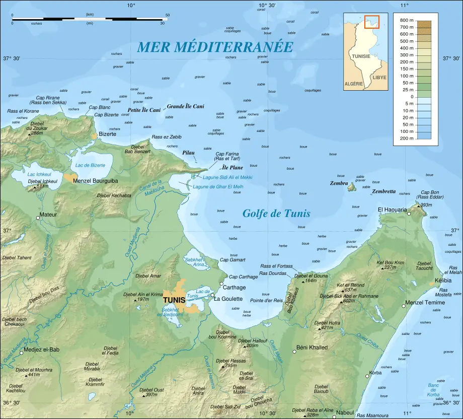 Tunis Gulf Topo Map Fr