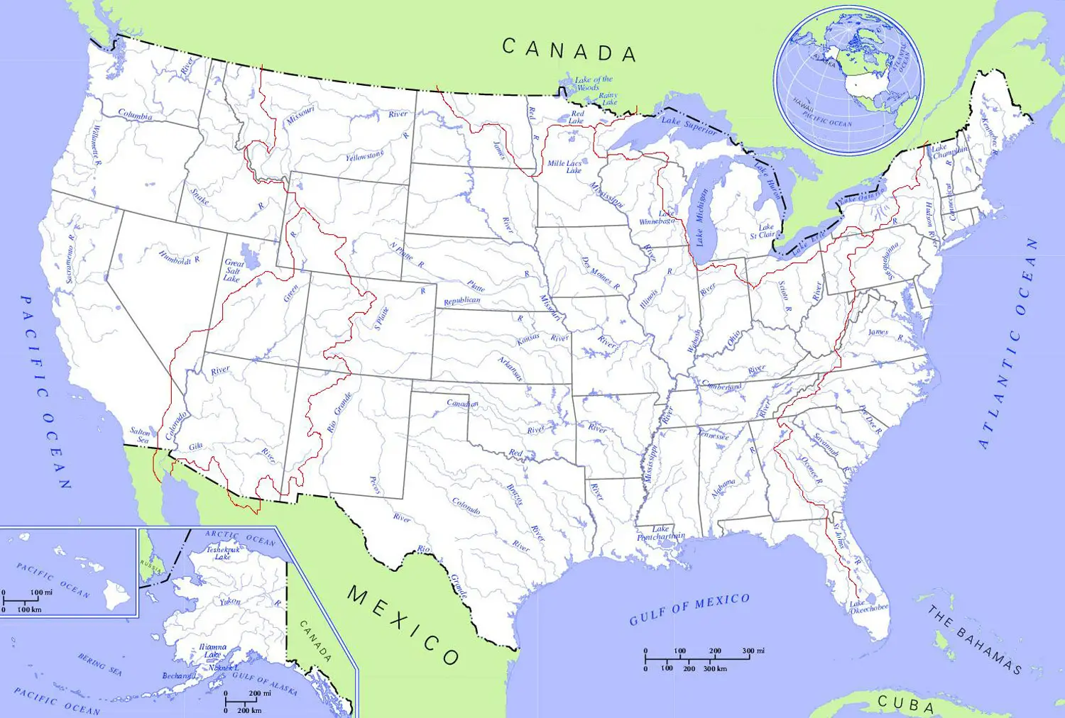 United States Rivers And Lakes Map